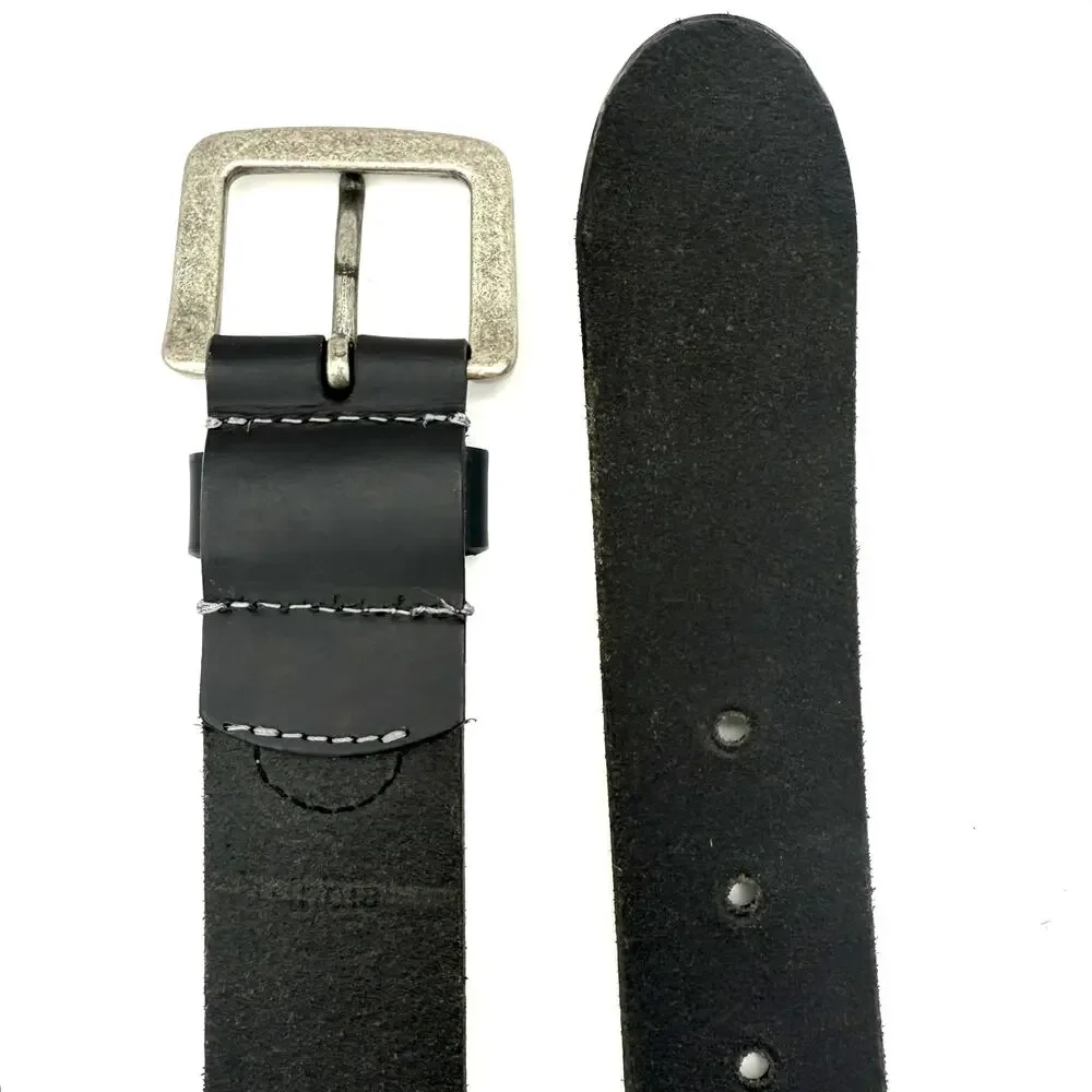 Timberland Men's Black Leather Belt Size 36 Logo Patch Distressed Buckle